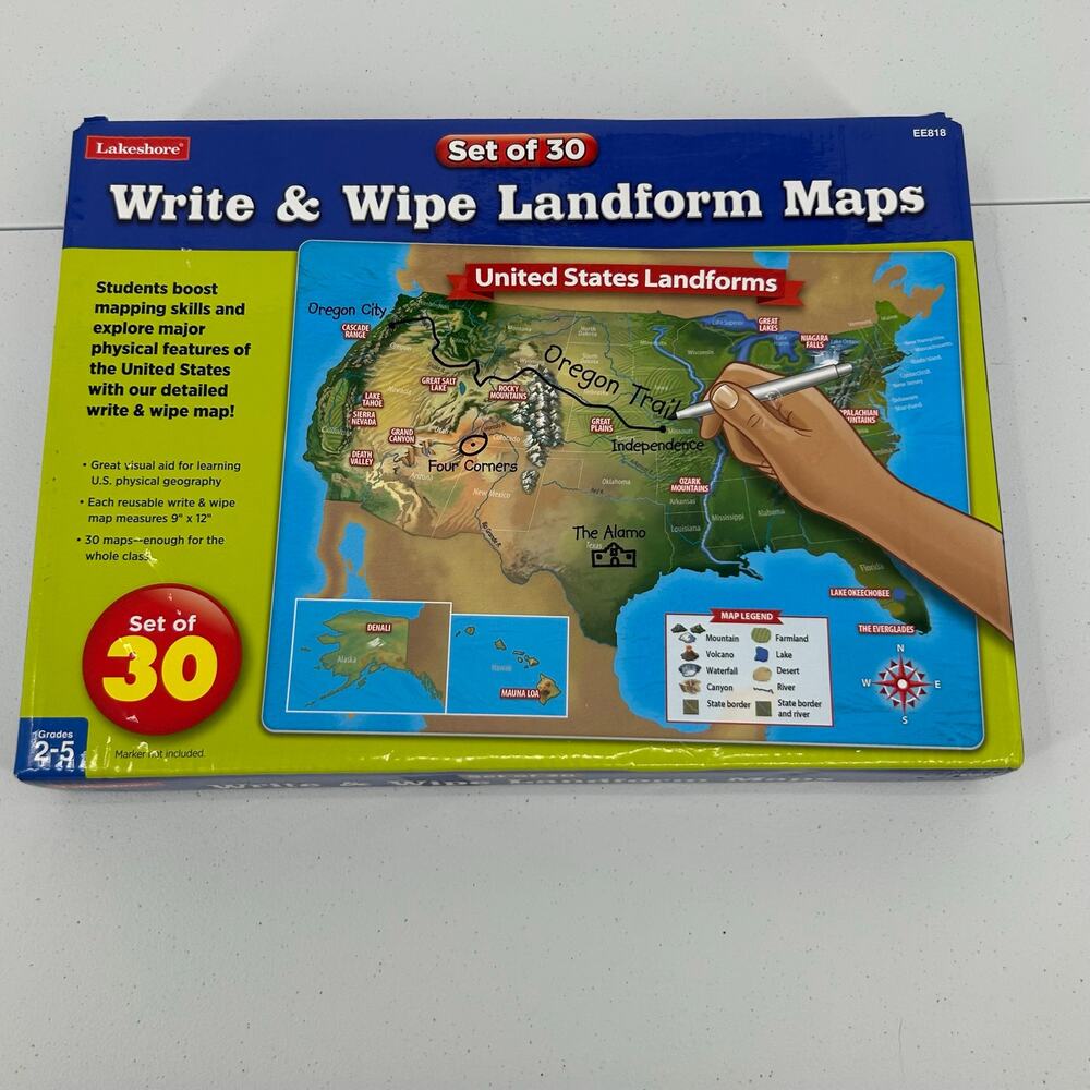 Lakeshore Learning Write & Wipe Landform Maps Set of 30 Geography Teacher Class